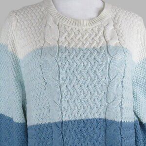 Croft & Borrow Women's Blue & White Long-Sleeve Pullover Sweater Size XL (C2006)